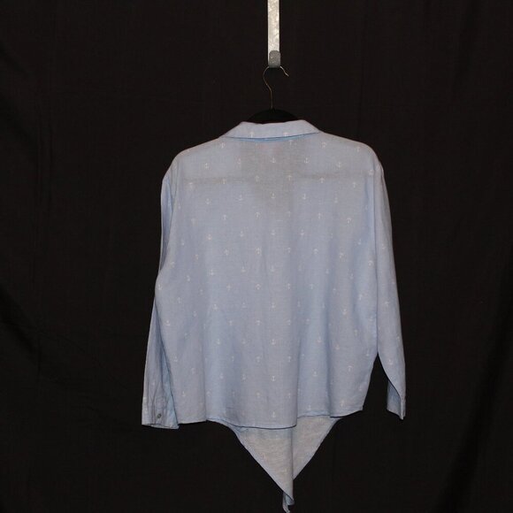 Hester & Orchard, Blouse, XL, Light Blue w/ White Anchor Pattern, 3/4 Sleeve - Picture 2 of 4